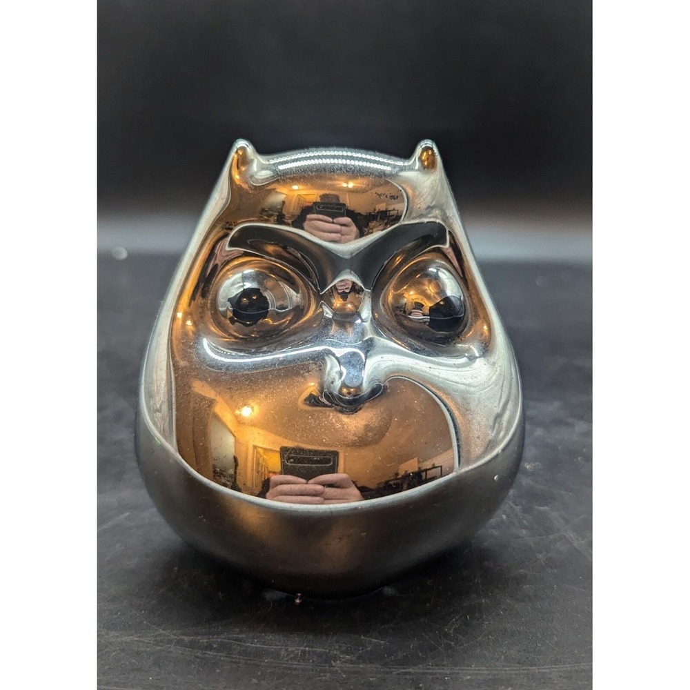 Vintage Art Glass Owl Paperweight C690 Vintage RONNEBY Metallic Leaded Crystal